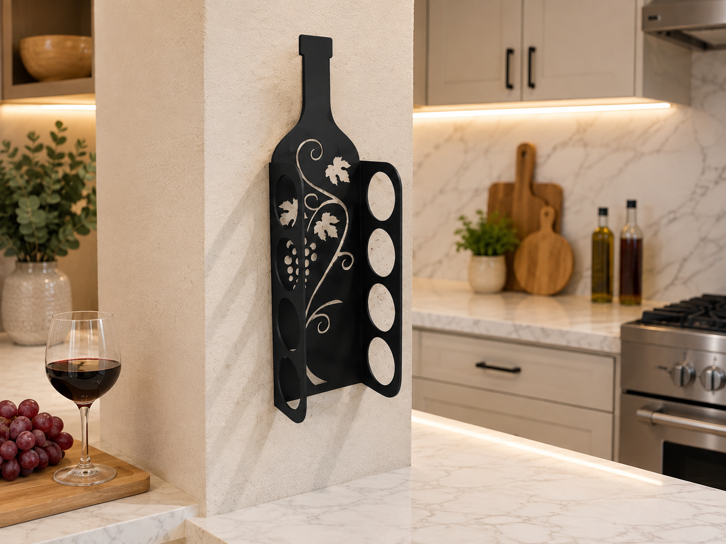 4 Bottle Wall Mounted Wine Rack – Metal Wine Bottle Holder