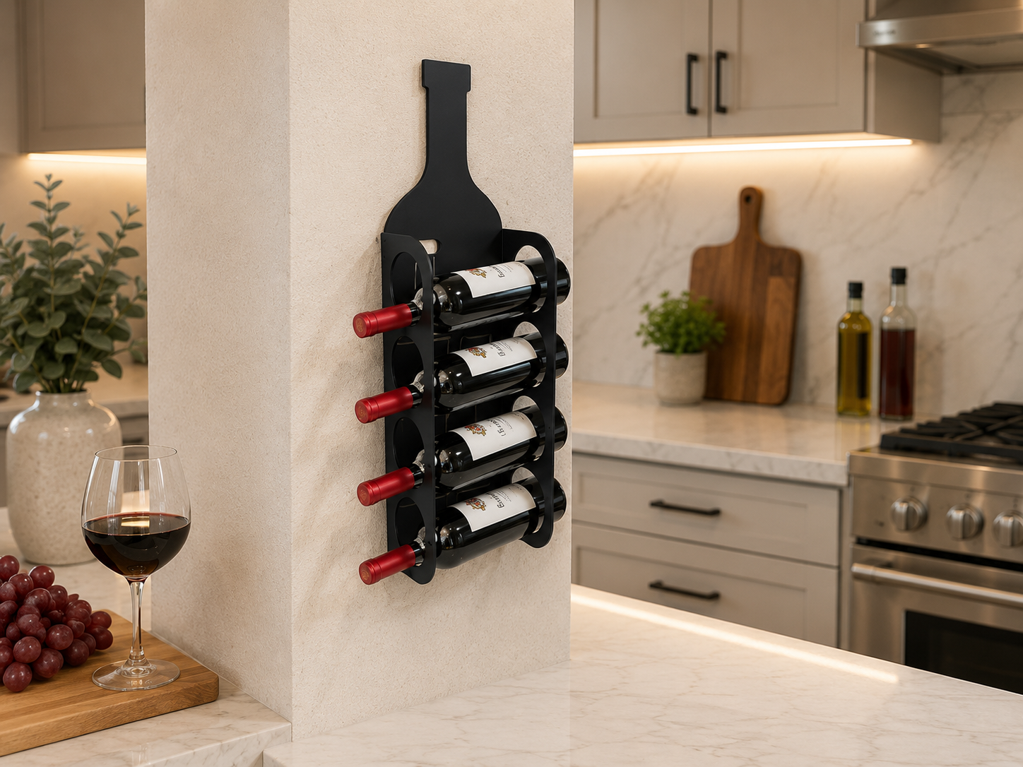 4 Bottle Wall Mounted Wine Rack – Metal Wine Bottle Holder