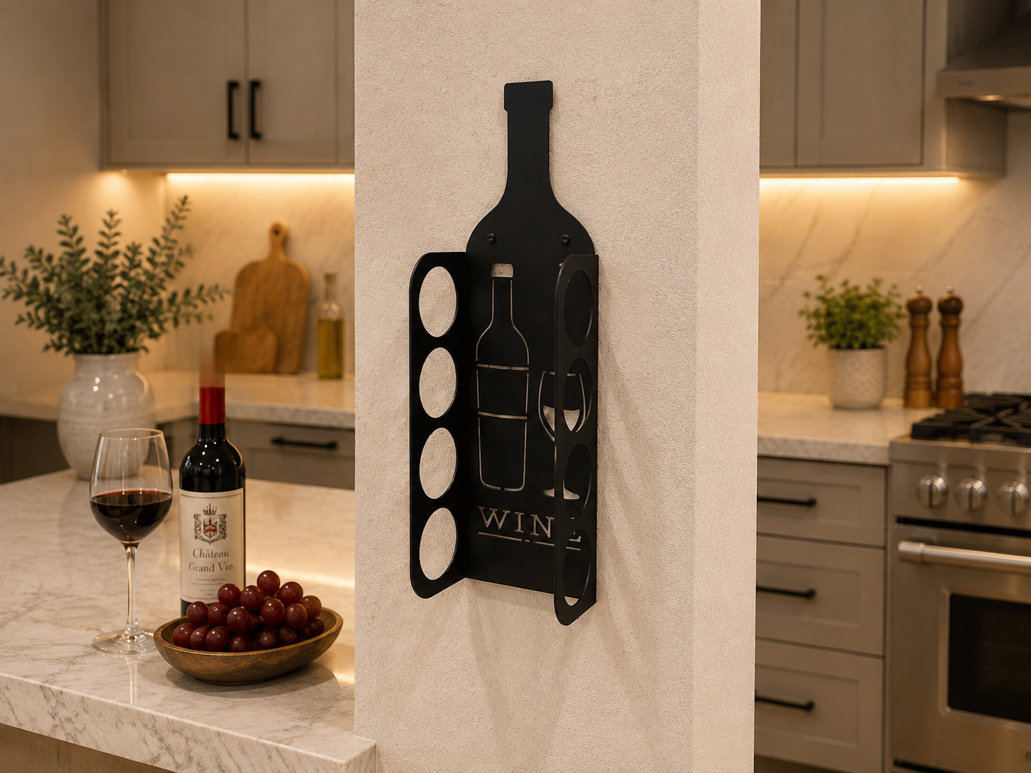 4 Bottle Wall Mounted Wine Rack – Metal Wine Bottle Holder