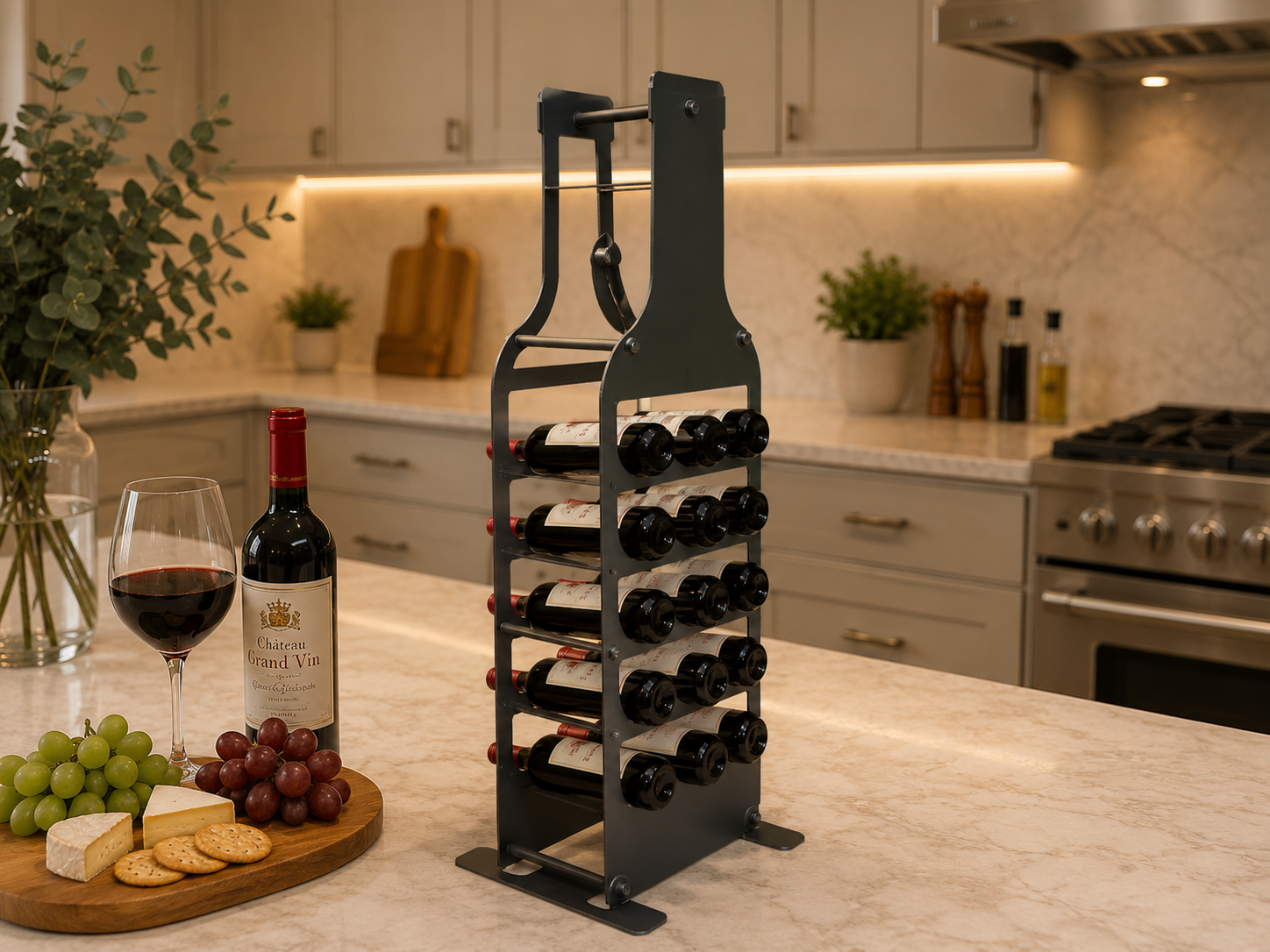 12 Bottle Metal Wine Rack with Glass Holder – Freestanding Kitchen Wine Storage