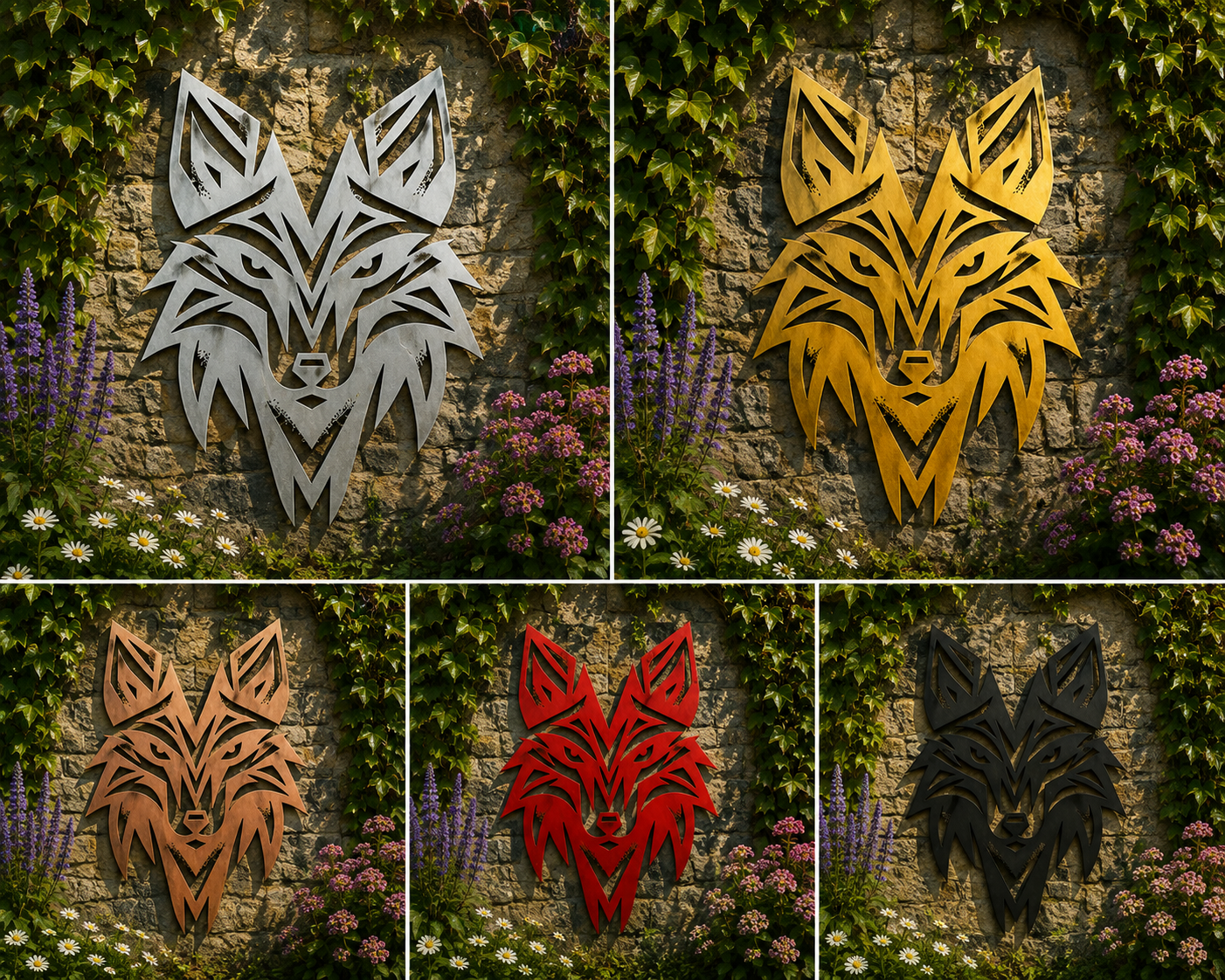 Geometric Wolf Metal Wall Art – Outdoor Garden Décor